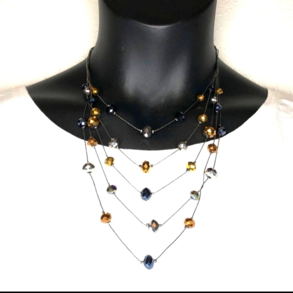 💫3 for $10 Cake beaded statement necklace, gold/silver